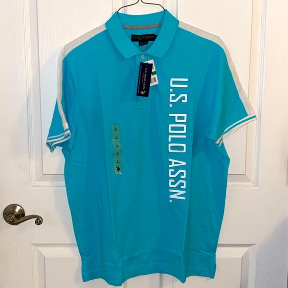 US Polo ASSN Pique Polo w/ Embossed Logo Painter’s Aqua Color Size Large - Picture 3 of 9